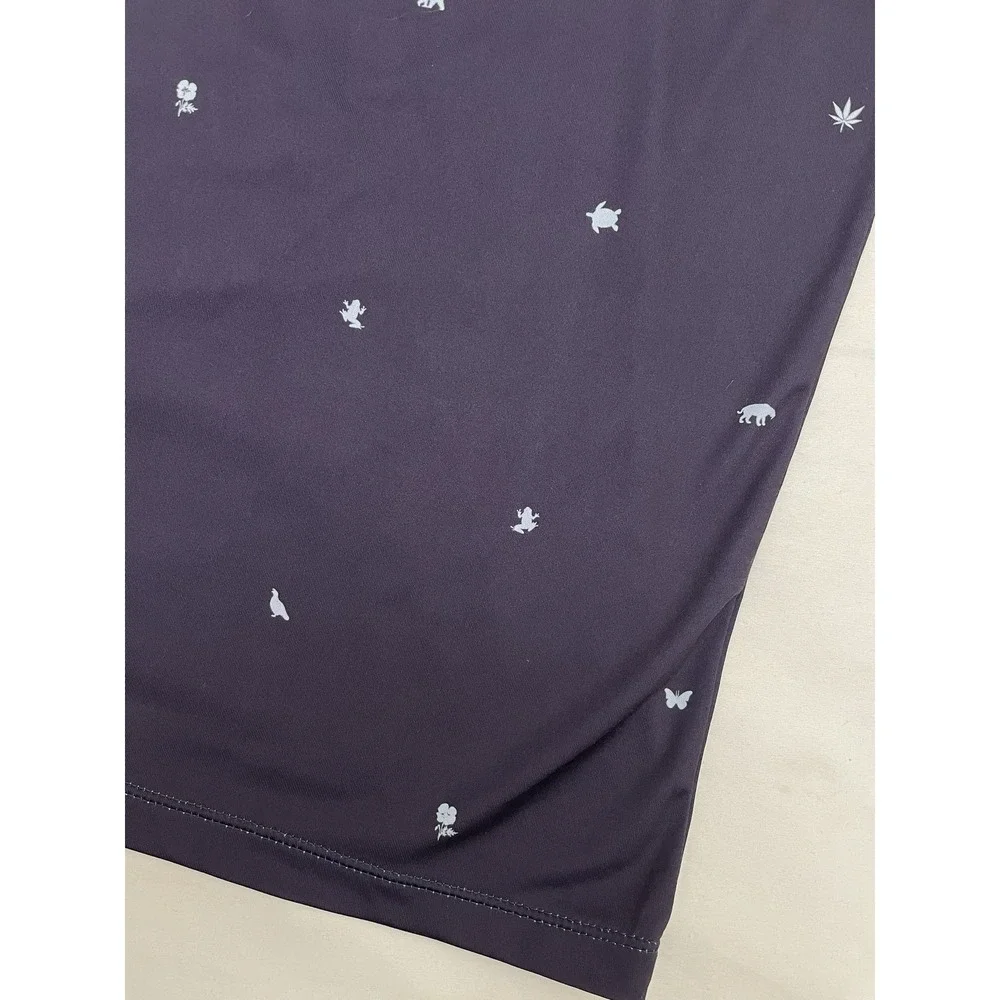 Greyson Performance Polo Shirt L Navy Blue Nature Pattern Stretch Wicking Golf